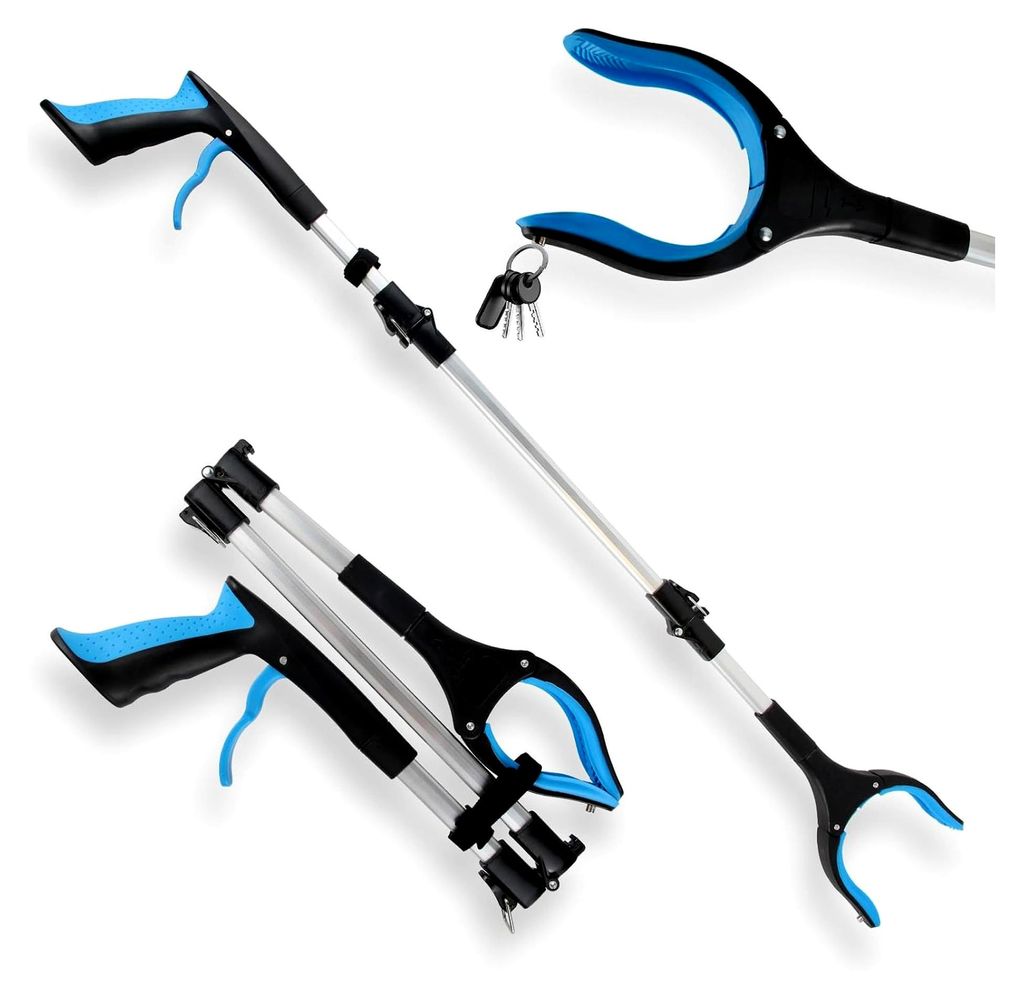 Faltbare Greifzange mit Magnet, Aluminium Müllzange, ergonomischer Greifer mit starkem Griff, extra langem Greifarm und 360° drehbarem Kopf für ...