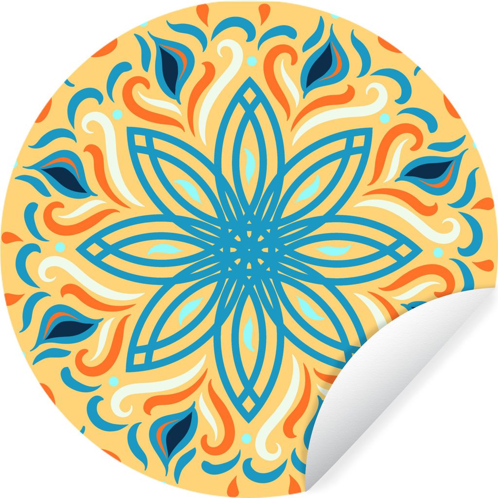 MuchoWow Runde Wandtattoo - Wandsticker Tapete Aufkleber Blume - Blätter - Blau Ø 30 cm Selbstklebend und Repositionierbar - Wandaufkleber - Kr...