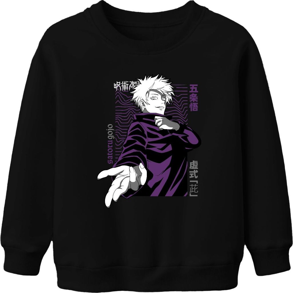 Jujutsu Kaisen Satoru Gojo Anime Ästhetik Fan Geschenk Lila Retro Uni Kinder Sweatshirt Pullover, Schwarz, 152