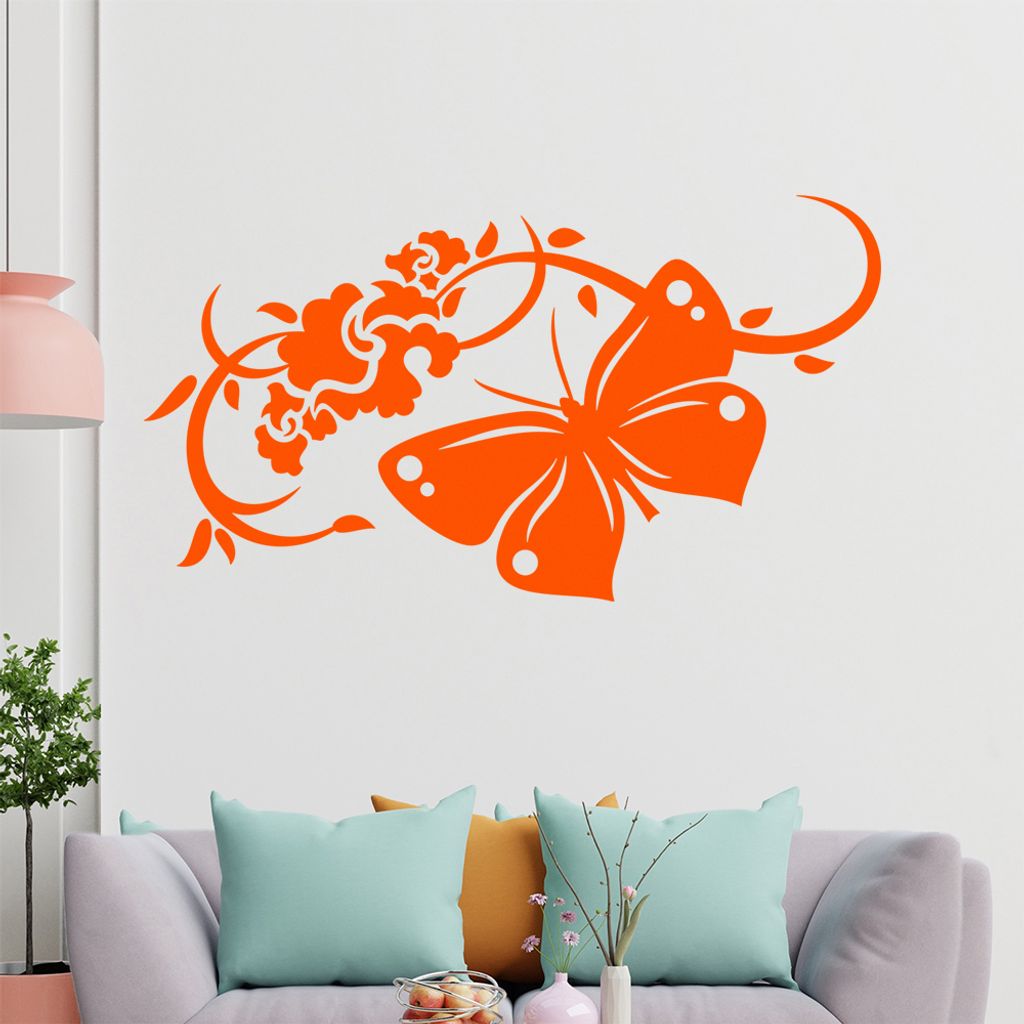 Großer Falter Ranke Wandtattoo in 6 Größen - Wandaufkleber Wall Sticker - Dekoration, Küche, Wohnzimmer, Schlafzimmer, Badezimmer