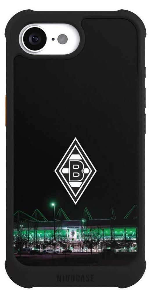 NIVOCASE Hülle für Apple iPhone 16e Stoßfeste Handyhülle NIVOmax Case Schwarz Borussia Mönchengladbach Offizielles Lizenzprodukt Stadion