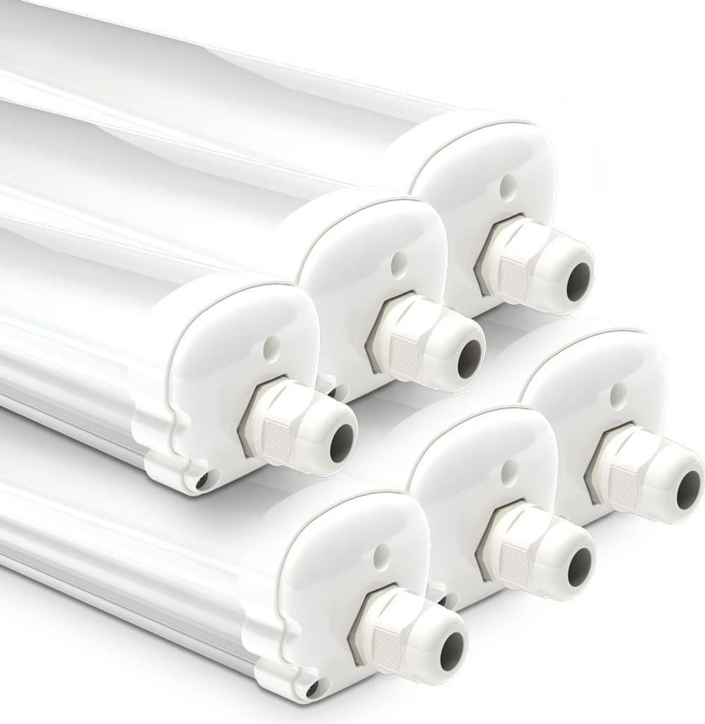 hoftronic LED Feuchtraumleuchte 120cm 36W 4320lm IP65 6500K Weiß 6er Set