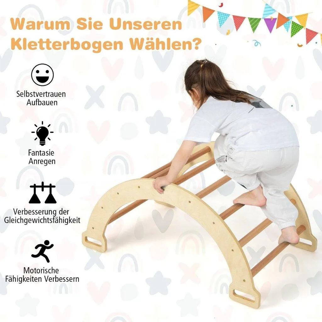 Arche d'escalade double face en bois naturel avec son coussin doux