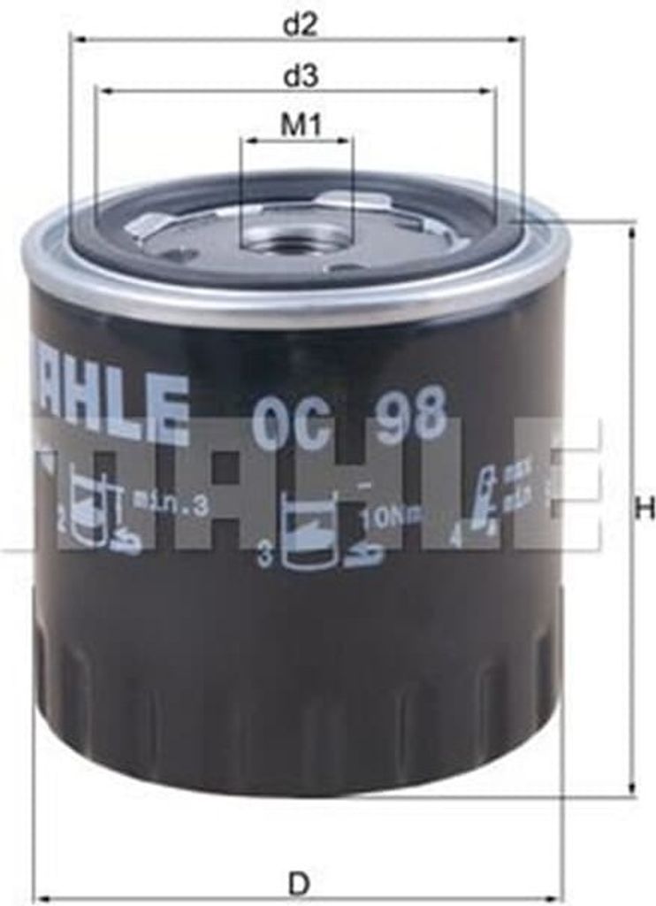 Ölfilter MAHLE OC 98 Anschraubfilter passend für PEUGEOT 205 II (20A/C) 205 I Cabriolet (741B, 20D) 205 I (741A/C) 304 Cabriolet (04B) 305 I (581A)