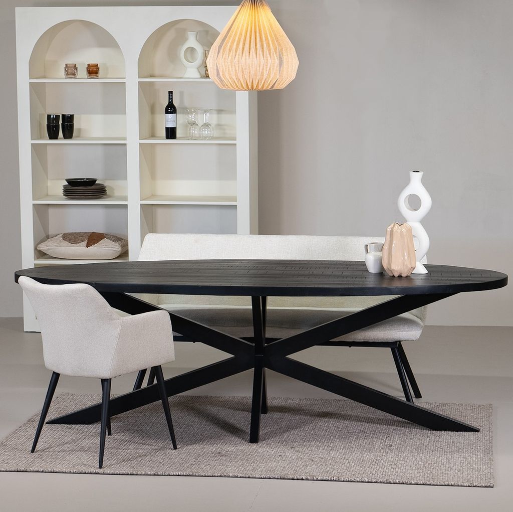 Giga Meubel Esstisch Mansour - Oval Schwarz Mangoholz - 160cm