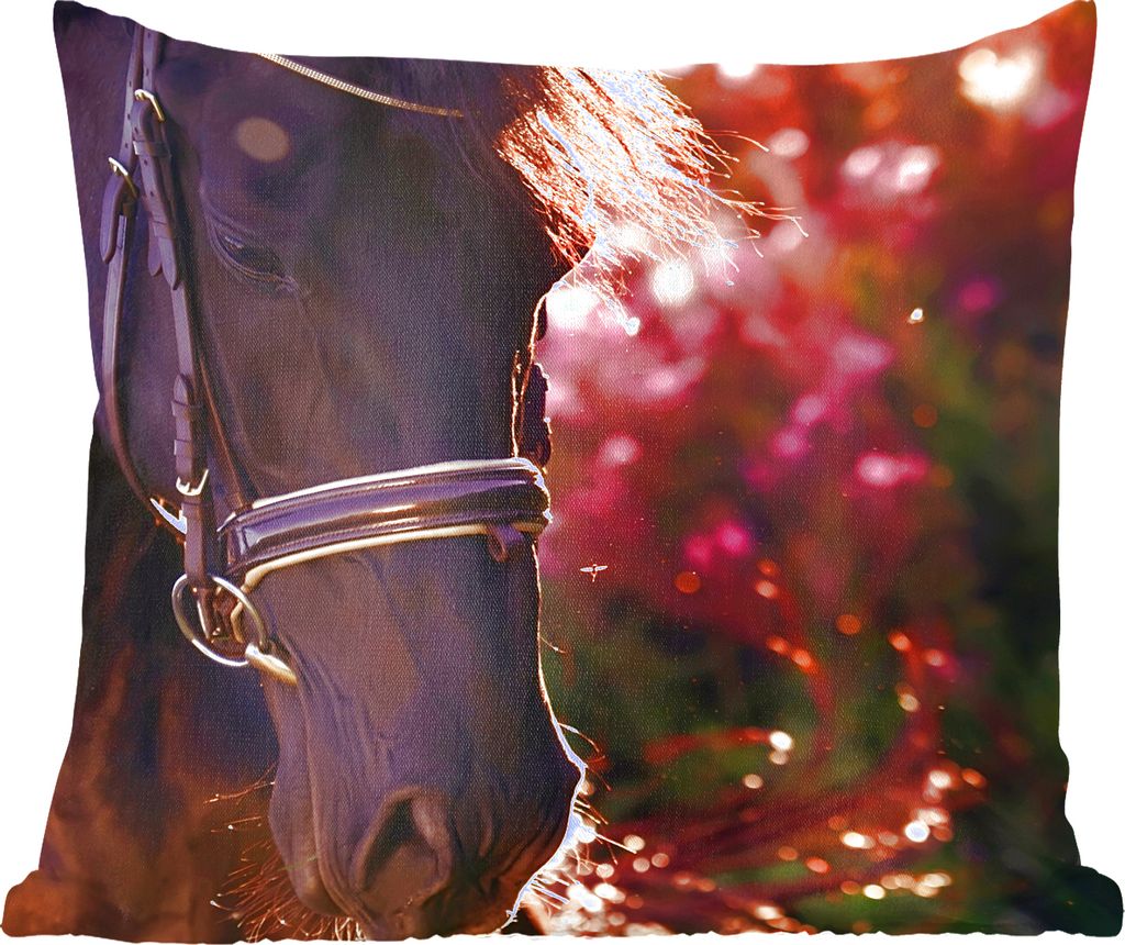 MuchoWow Zierkissen Sofakissen Wohnzimmer Dekokissen 60x60 cm Pferd - Sonne - Porträt - Sitzfläche - Foto Polster