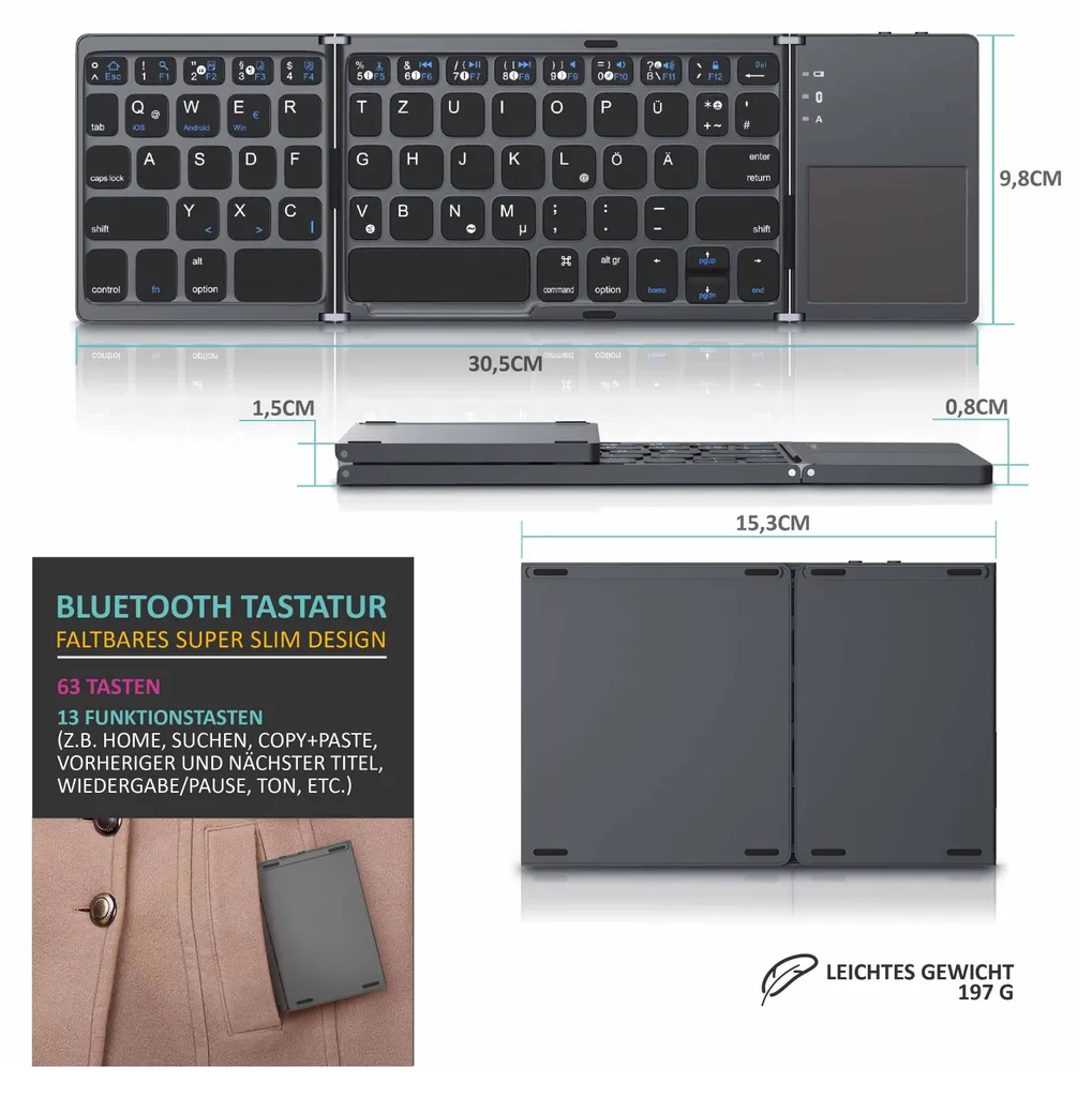 Aplic Clavier Bluetooth Pliable avec Touchpad - Design Ultra Fin Noir - 4