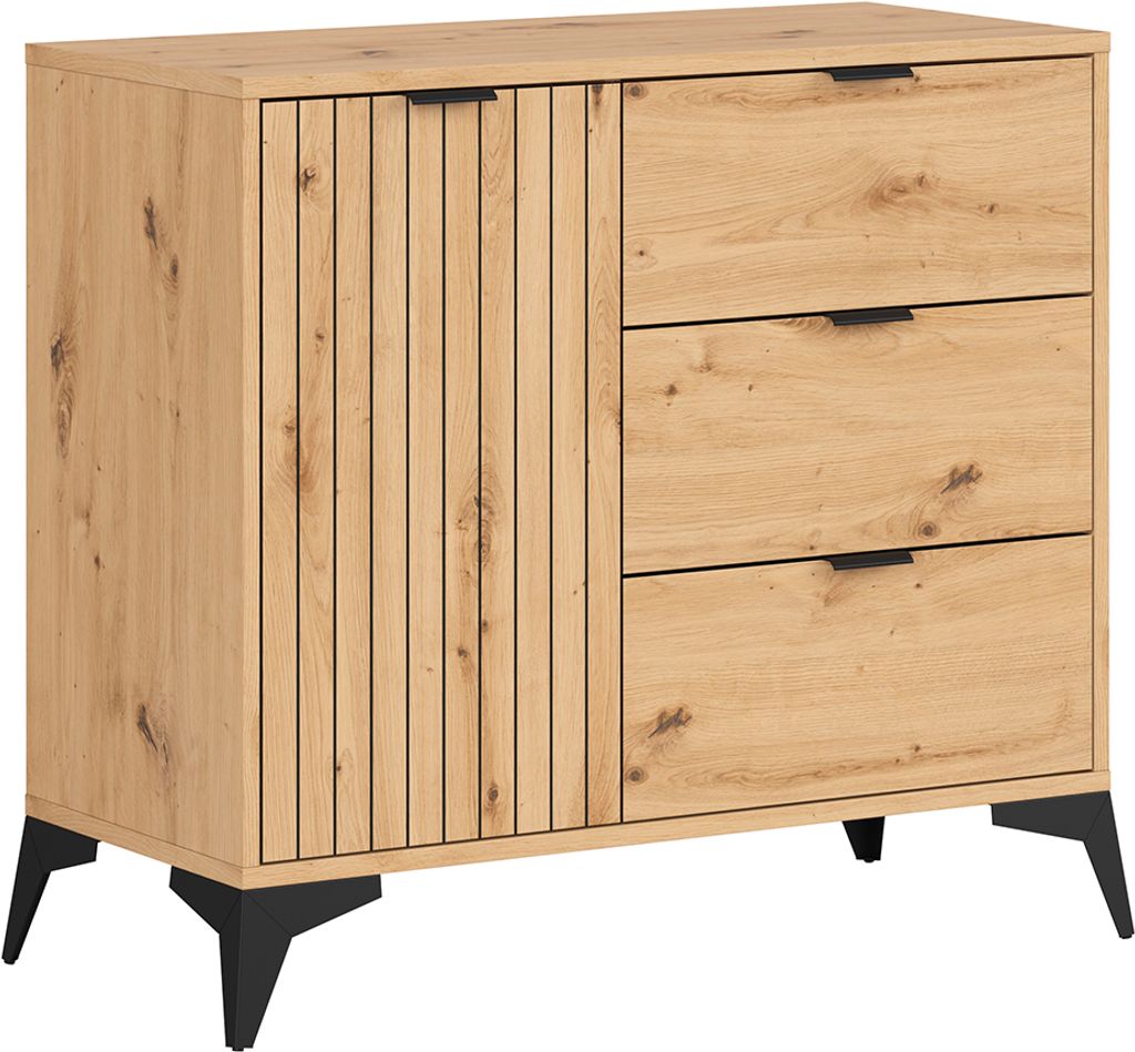 Buffet Mao mit 3 Schubladen und 1 Tür, Holzoptik, 90cm