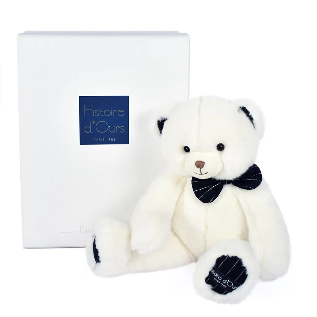 Peluche Ourson 30 cm au toucher soyeux Histoire d'Ours et nœud bleu