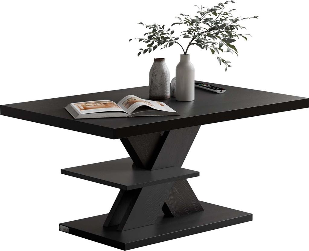 CASARIA Couchtisch Schwarz Holz Stauraum Ablage Kratzfest Modern Rechteckig 50kg Belastbar Beistelltisch Wohnzimmer Couch Sofa Tisch Detroit 90x60cm