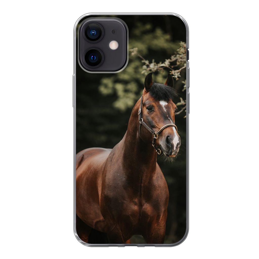 MuchoWow Handyhülle Schutzhülle Hülle für iPhone 12 Pferd - Äste - Porträt Silikon Softcase Handy Hülle - Schutzhülle