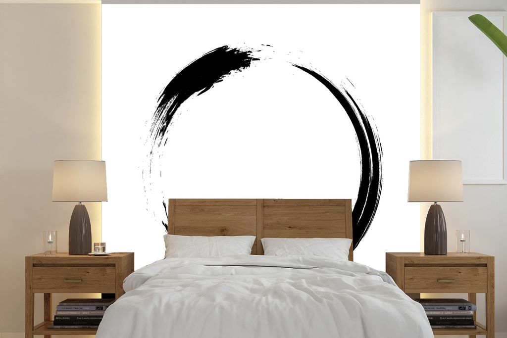 MuchoWow Fototapete für Wohnzimmer oder Schlafzimmer Wandtapete Vinyl Motivtapete Eine schwarz-weiße Illustration des Ensō-Zeichens - 280x280 ...