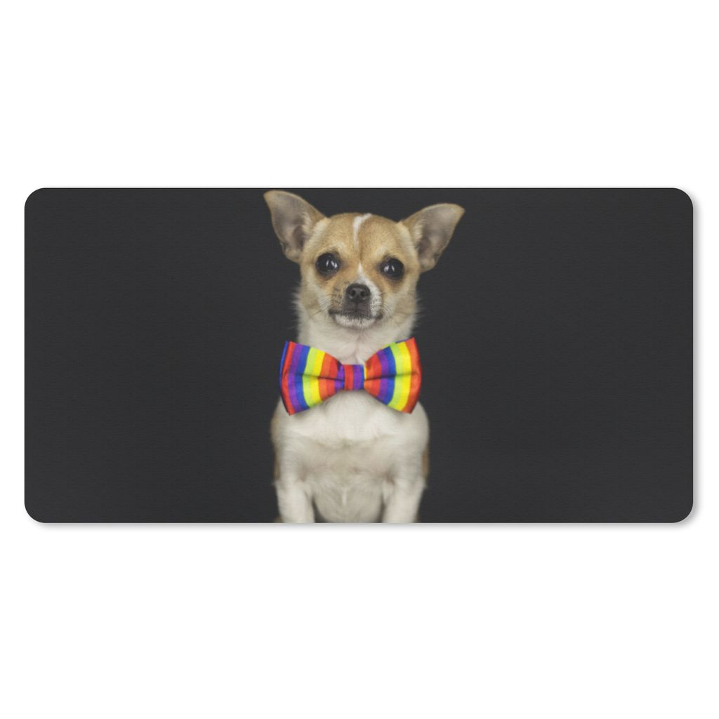 MuchoWow Schreibtischunterlage Hund - Fliege - Schwarz 80x40 cm - XXL Mauspad