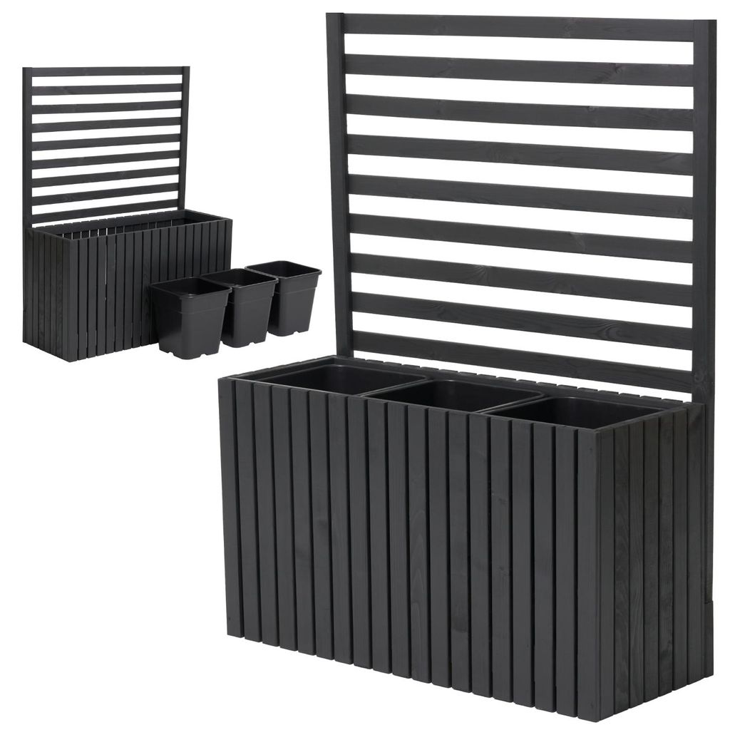 Pflanzkübel mit Rankgitter Spalier mit Pflanzkasten Blumenkasten aus Holz Hochbeet mit 3x18L Pflanzeneinsatz (vertikal-anthrazit, 98x36x55 H132)