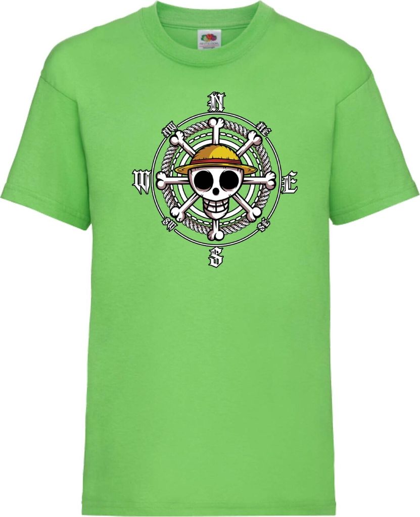 Kinder T-Shirt One Manga Piece Anime 10 Pirates, 9-11 Jahr - 140 / Lime