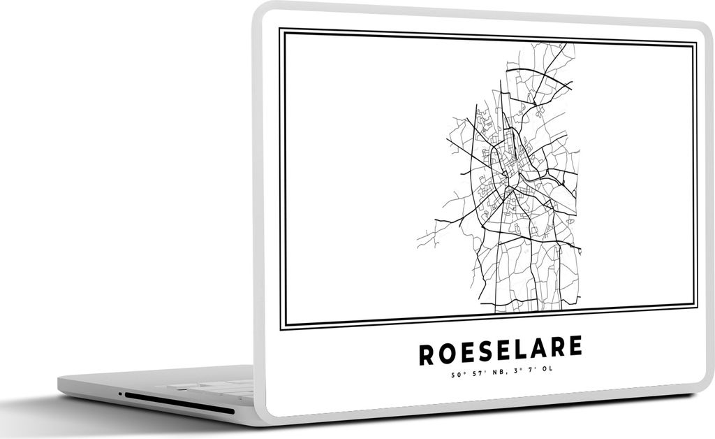 MuchoWow Laptop Aufkleber Sticker Cover Karte - Stadtplan - Roeselare - Belgien - Schwarz und weiß 32.5x23.5 cm - Sticker für Laptop - Selbstkl...