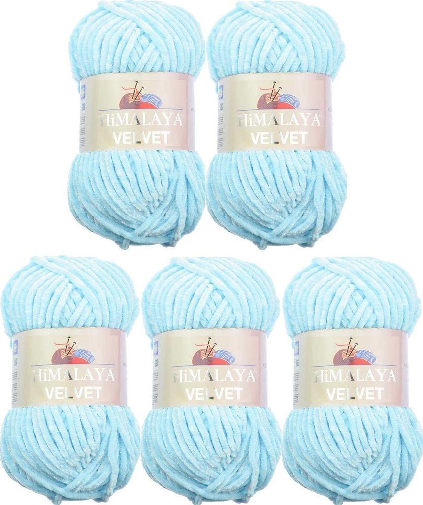 5 x Himalaya 100 g Velvet Chenille-Wolle Handarbeit Amigurumi Stricken 42 Farben 90006 Hellblau