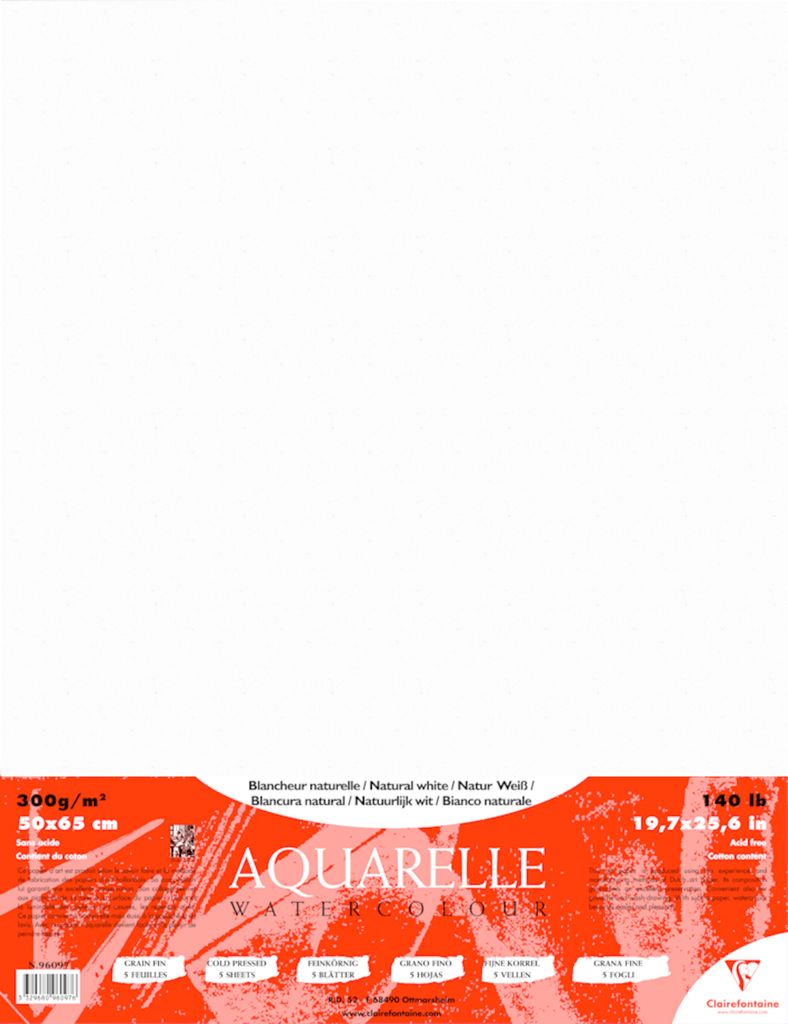 Clairefontaine Cardinal, Aquarellpapier Zellulose/Hadern 5 Bogen 50x65cm 96097C