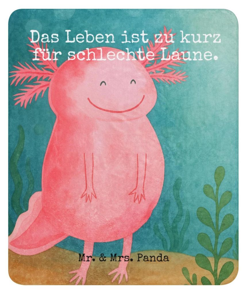 Mr. & Mrs. Panda Tagesdecke Axolotl Glücklich Design 130 x 155 cm - Weiß - Geschenk, Schwanzlurch, Kuscheldecke, Gute Laune, Heimdecke, Sofadecke...
