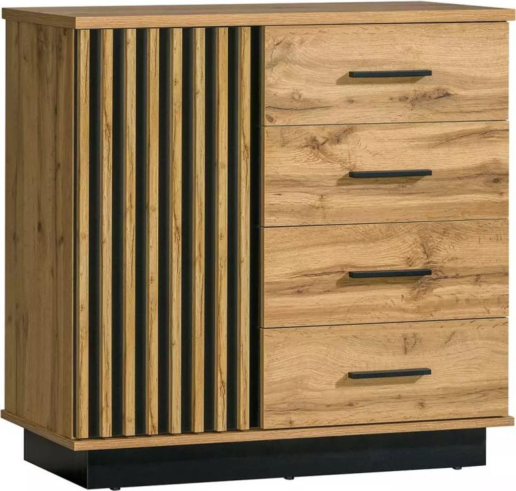 Cassettiera stretta combinata CATAWBA - rovere wotan / nero Immagine del prodotto 