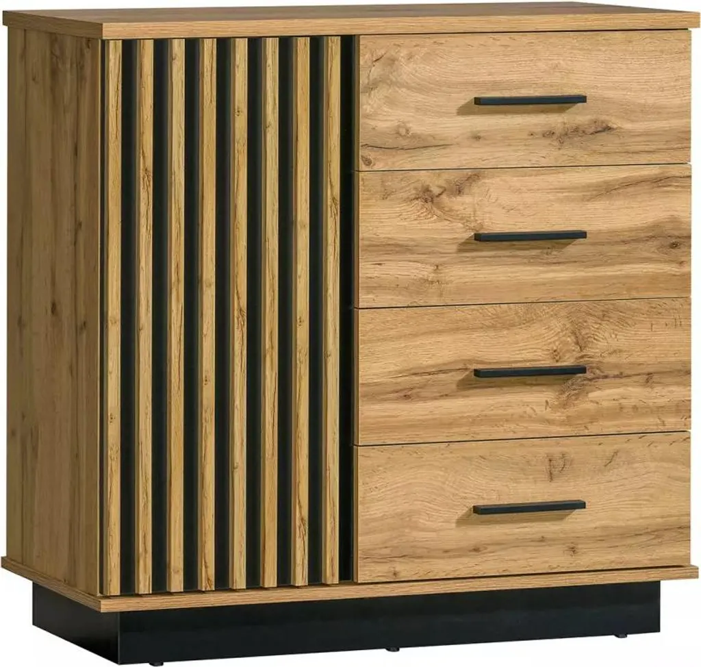 Meuble de rangement étroit pour entrée CATAWBA chêne et noir moderne
