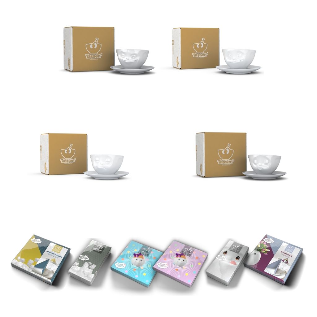 Fiftyeight Tassen-Set 4-tlg. 200 ml + Servietten Nr 026 weiß Kaffeetassen