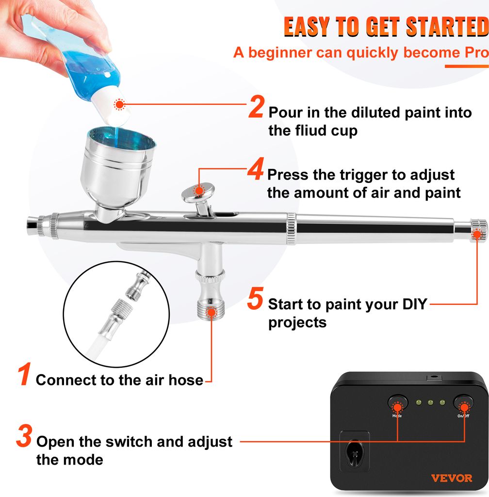 VEVOR Mini Airbrush Set Kompresor Dvojčinná stříkací Obrázek produktu 5