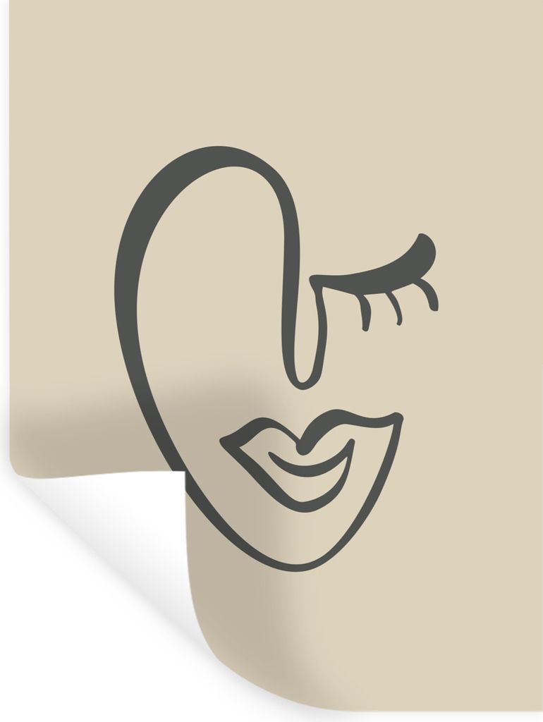 MuchoWow Wandtattoo Wandsticker Wandaufkleber Gesicht - Abstrakt - Minimalismus 90x120 cm Selbstklebend und Repositionierbar - Faltenfrei