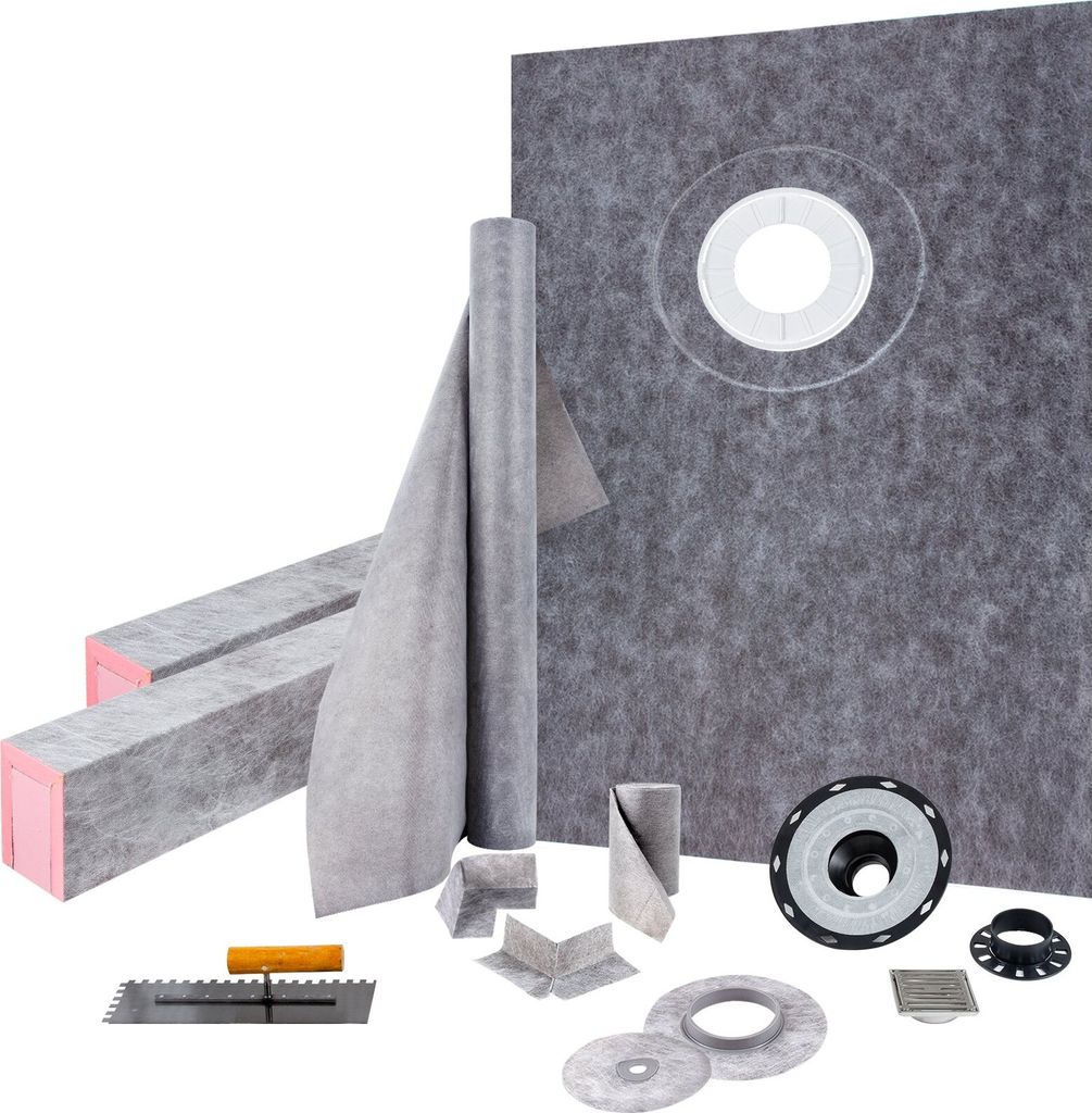 Badabdichtung Duschabdichtung Set 965,2x1524mm mit versetztem Ablauf PVC