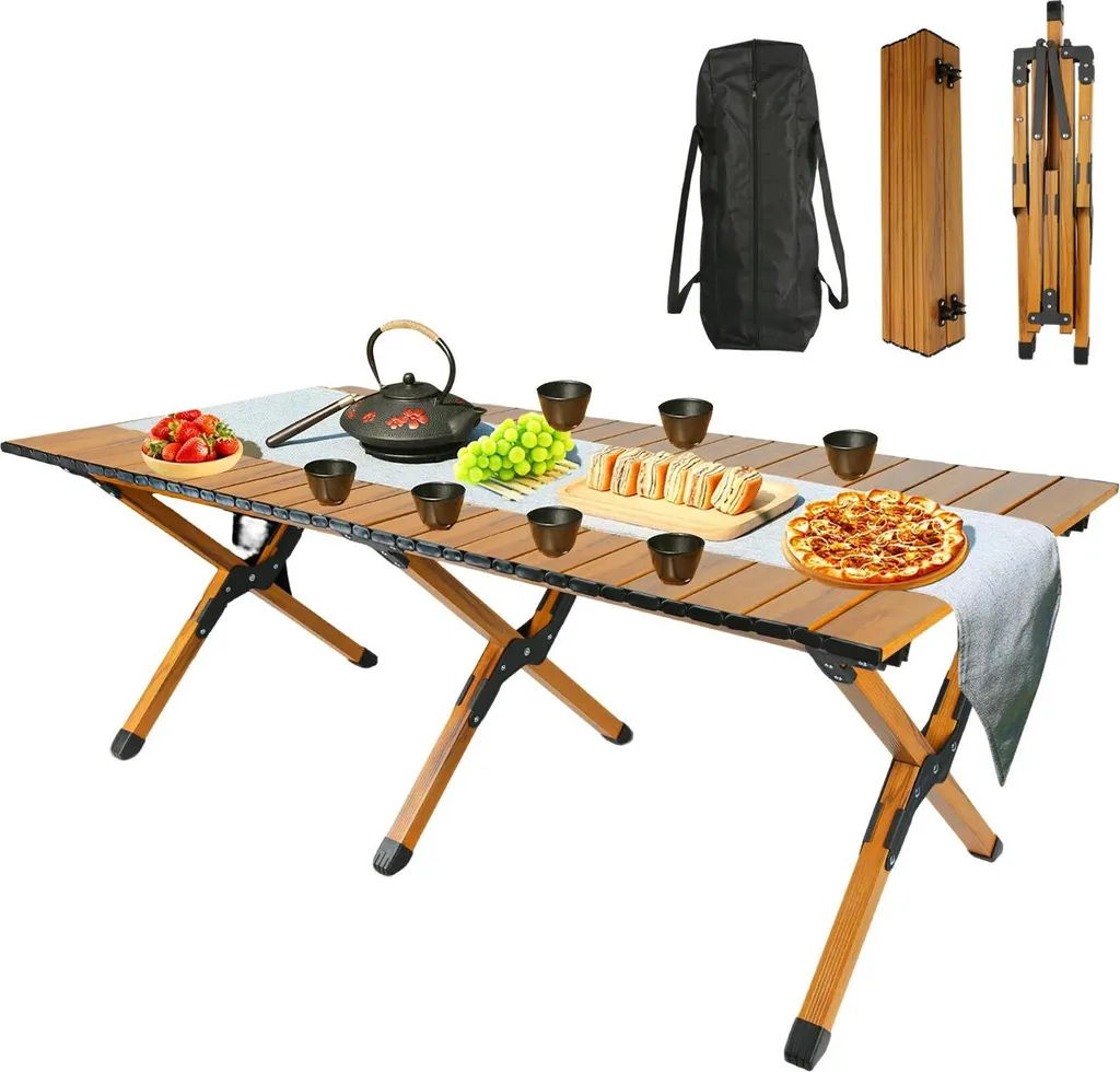 Table camping 117 cm pliable acier carbone marron - Portable et stable