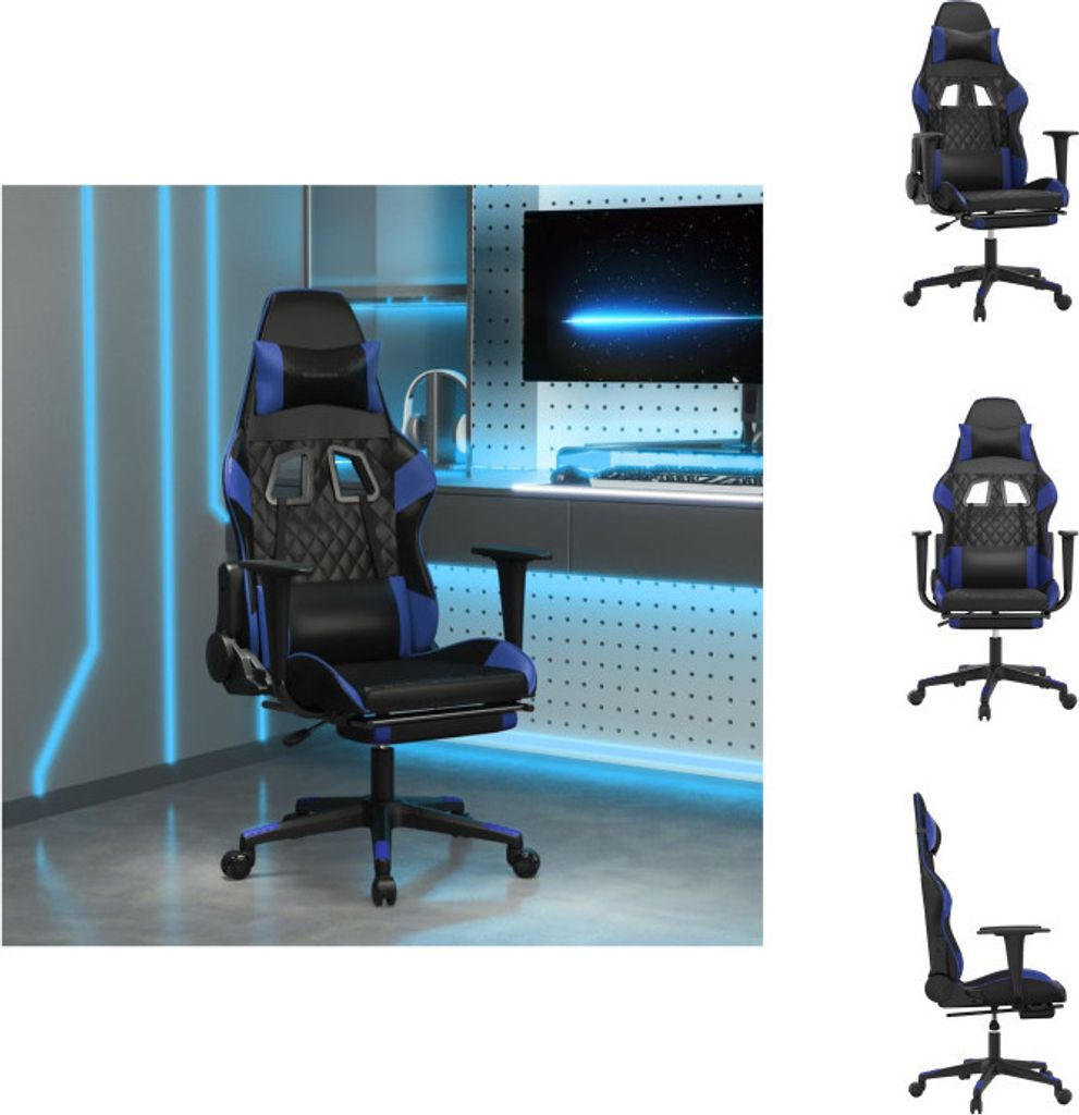vidaXL Gaming-Stuhl mit Fußstütze Schwarz und Blau Kunstleder - Gaming-Sessel