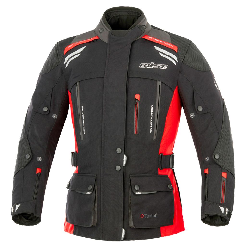 Büse Highland Motorradjacke für Damen (schwarz / rot), Größe:36
