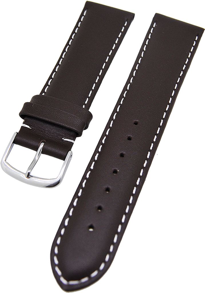 Uhrenarmband Kalbleder XL Dunkelbraun mit weißer Naht gepolstert 22mm