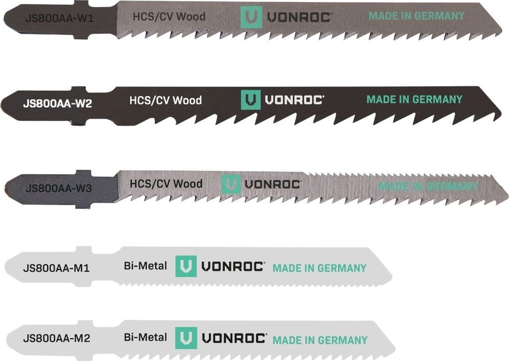 Vonroc Stichsägeblätter - T-Welle Universell - 5-teilig - Holz und Metall