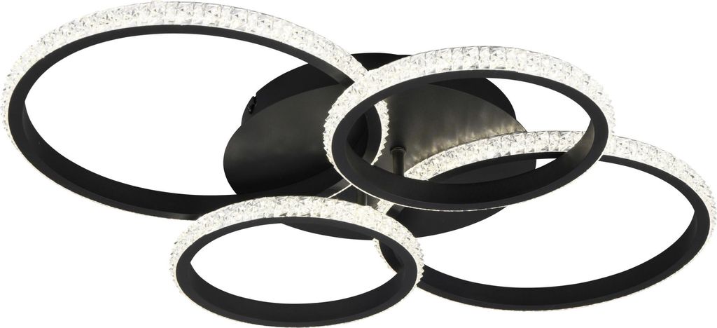 LED Deckenleuchte schwarz, Ringe schwenkbar, dimmbar, B 65 cm