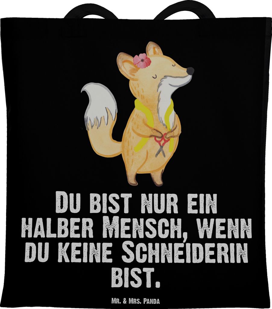 Mr. & Mrs. Panda Schultasche Schneiderin Herz - Schwarz - Geschenk, Shopping Tasche, Tote Bag, Beutel, Laptoptasche, Büchertasche