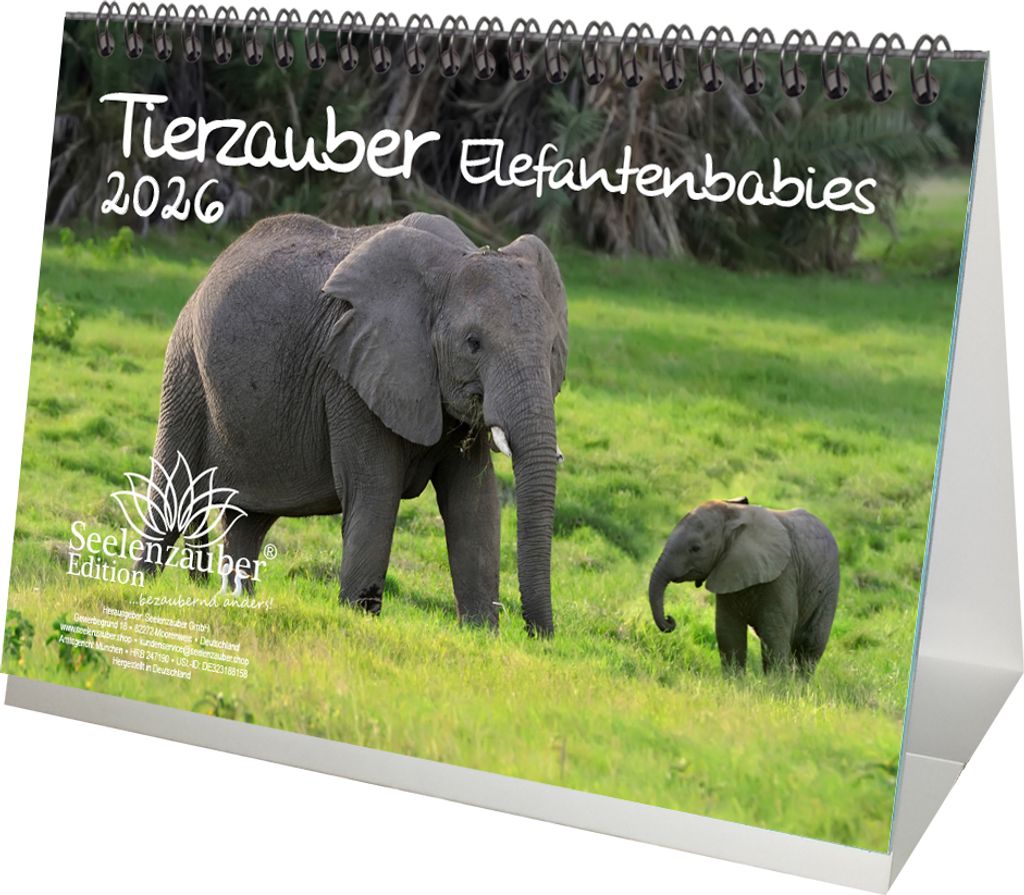 Tierzauber Elefantenbabies DIN A5 Tischkalender für 2026 Elefanten - Seelenzauber