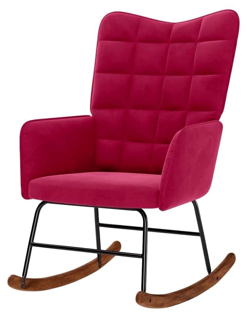 Schaukelstuhl, Rocking Chair Schaukelstuhl, Bordeauxrot, Velours, 61 x 78 x 98 cm