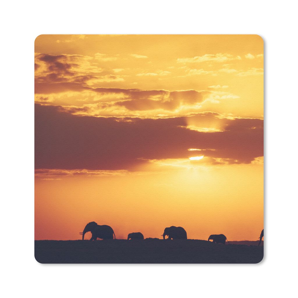 MuchoWow Mauspad Mousepad Elefanten - Horizont - Sonnenuntergang - Tiere 30x30 cm - Mousepads - Maus Mat - Pad - Mausunterlage - Gaming