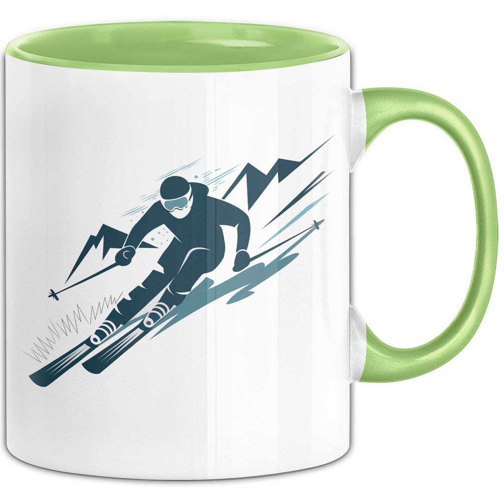 Skifahrer Tasse Geschenkidee für Schneepisten Fans (Grün)