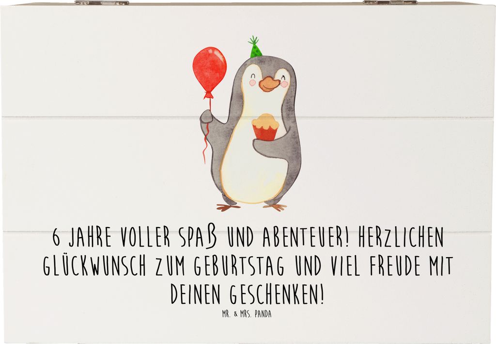 Mr. & Mrs. Panda Geschenkbox 6. Geburtstag Freude 22 x 15 cm - Weiß - Geschenk, Glückwunsch, Truhe, Feiern, Holzbox mit Deckel, geschenkkiste, Ge...