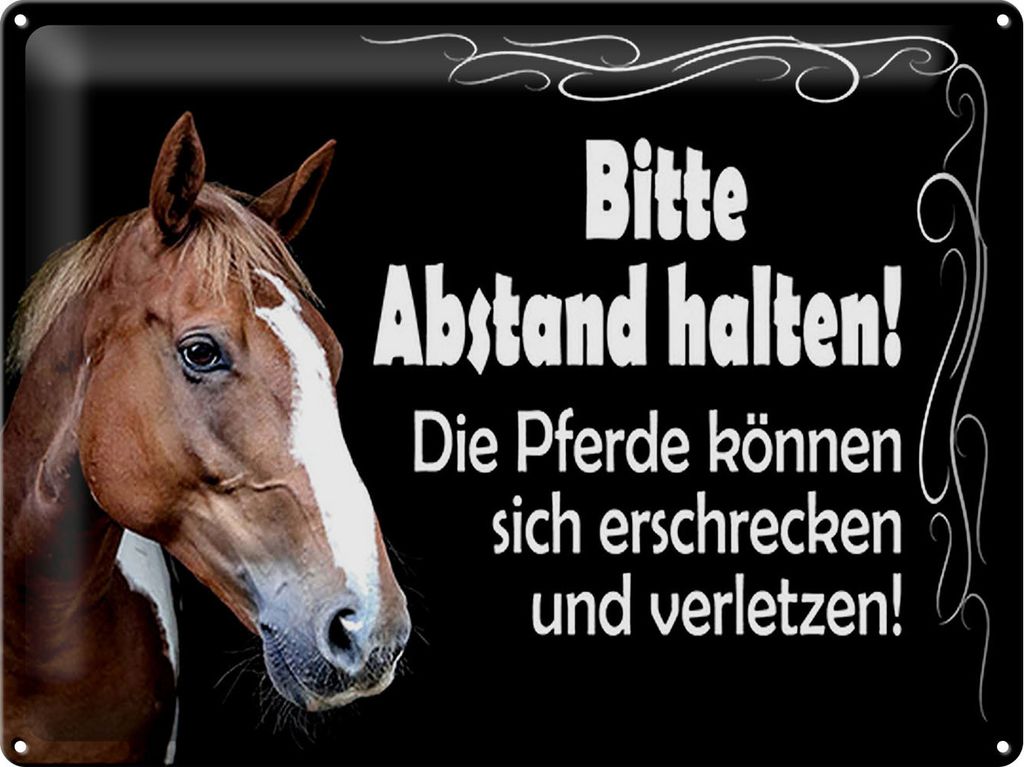Blechschild Achtung Pferde Abstand halten, 40x30 cm, Blechschilder Bauernhof Landwirt Tiere
