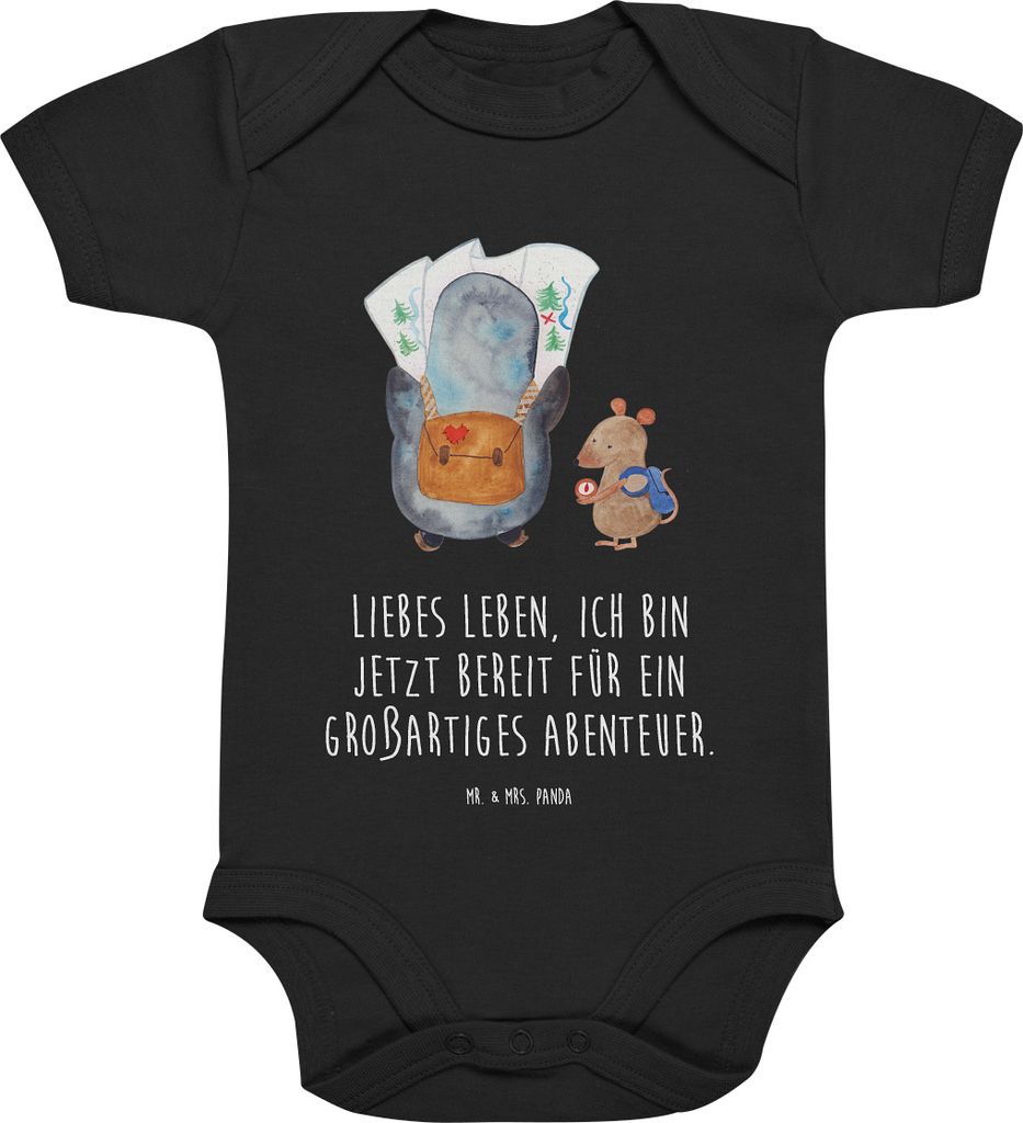 Mr. & Mrs. Panda Strampler Baby Pinguin & Maus Wanderer 6. - 12. Monat - Schwarz - Geschenk, Wandern, Ausflug, babykleidung body, baumwoll, Einteil...