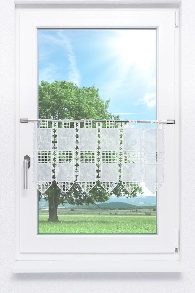 Scheibengardine Lysel - Kreuzchen Design (Bx H) 180cm * 30cm Weiß/Rohweiß