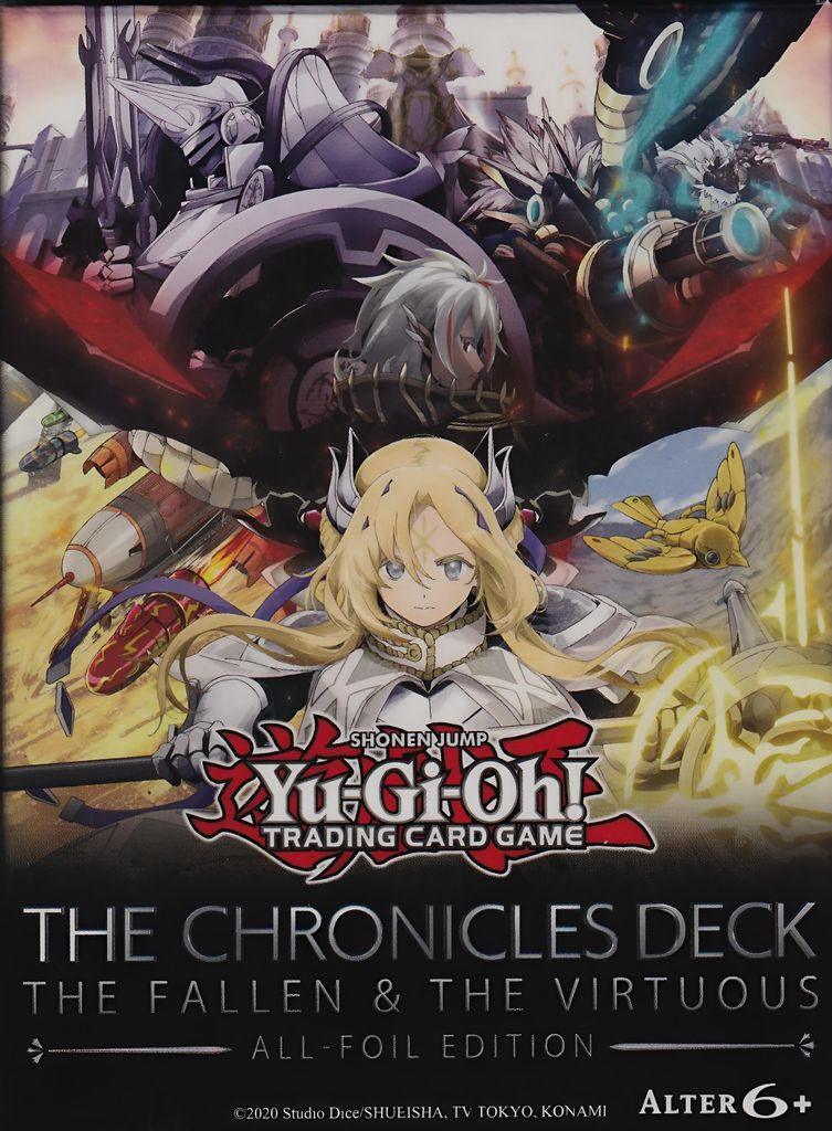 The image shows the packaging for a Yu-Gi-Oh! trading card game product, featuring artwork of characters and game elements.