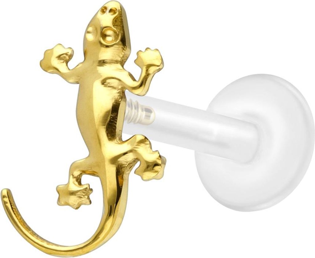 Ohrpiercing, Nasenpiercing PTFE Labret mit Innengewinde + Titan-Aufsatz GECKO Gold Stablänge: 9mm | Stabstärke: 1,2mm