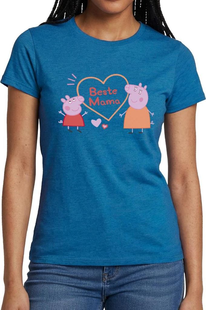 Spreadshirt Peppa Pig Design Beste Mama Frauen T-Shirt, XL, Antikblaues Saphir meliert