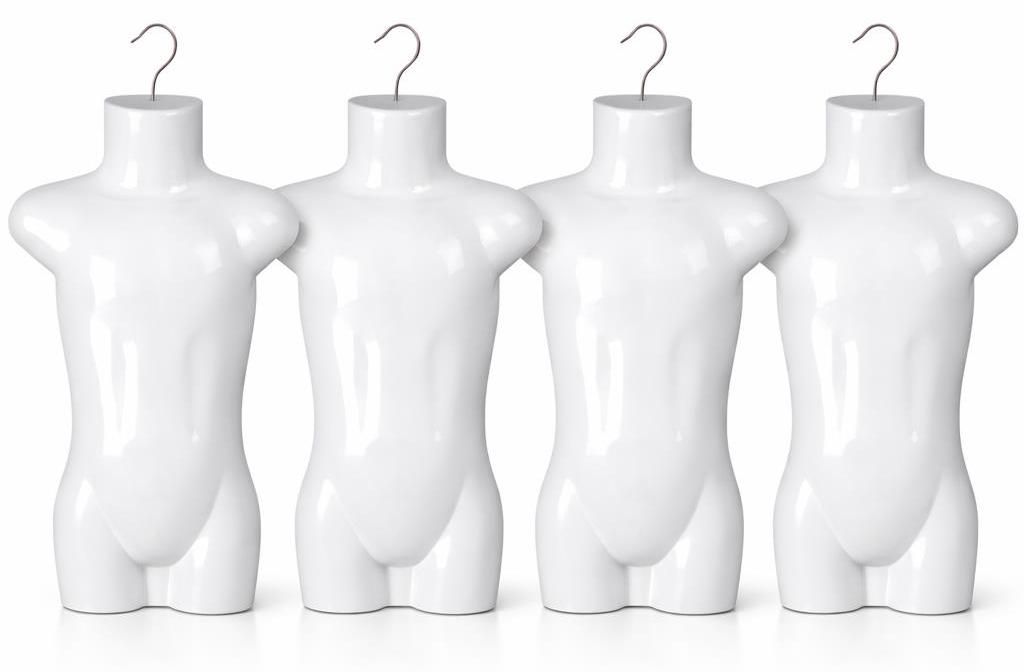4 Stück Kindertorso Weiß 53 cm – Halbschale Kinder Kunststoff Oberkörper Halbplastik – Kids Mannequin Teenager Schaufensterpuppe Haken Dekot...