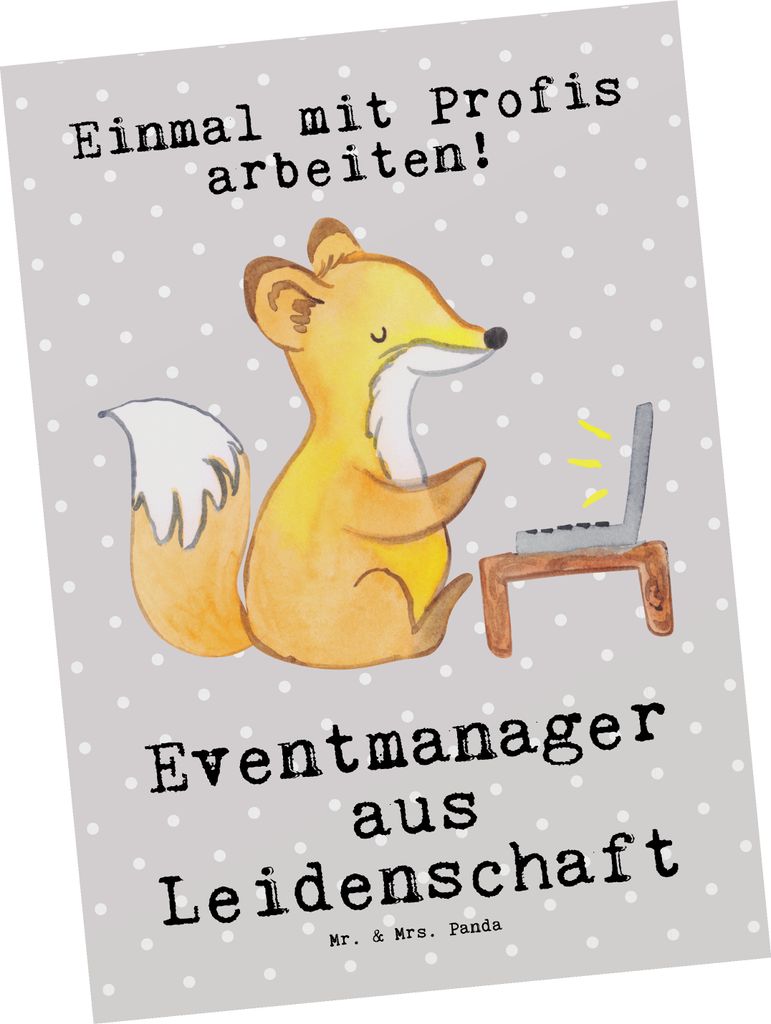 Mr. & Mrs. Panda Postkarte Eventmanager Leidenschaft - Grau Pastell - Geschenk, Postkarten, Beruf, Ansichtskarte, Lustig, Witzig, Ansichtskarten, b...