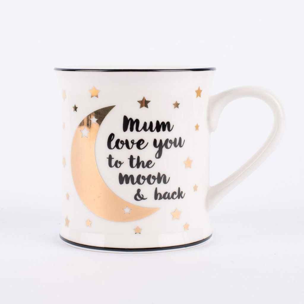 Sass & Belle Tasse Mum love you to the moon & back Porzellan weiß schwarz goldfarbig 400ml